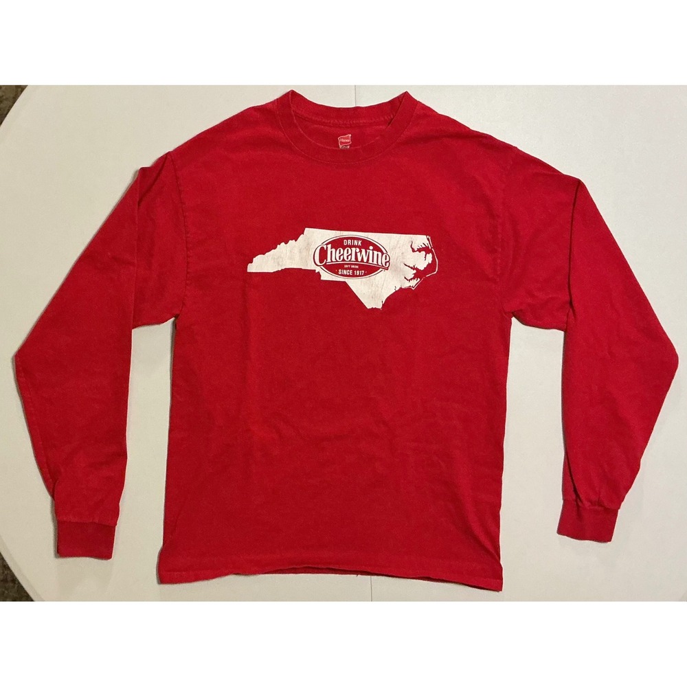 Cheerwine Soda Pop North Carolina Long Sleeve Shirt‎ Men L Red Soft Drink Cherry